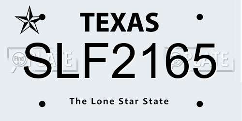 SLF2165 Texas License Plate