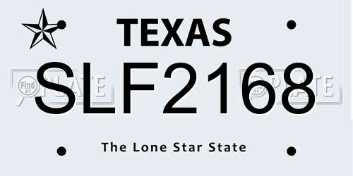 SLF2168 Texas License Plate