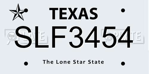 SLF3454 Texas License Plate