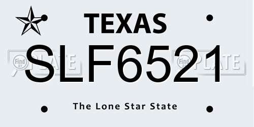 SLF6521 Texas License Plate