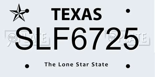 SLF6725 Texas License Plate