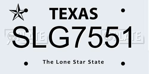 SLG7551 Texas License Plate