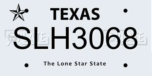 SLH3068 Texas License Plate