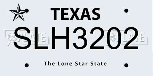 SLH3202 Texas License Plate
