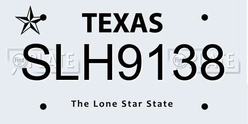 SLH9138 Texas License Plate
