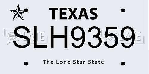 SLH9359 Texas License Plate