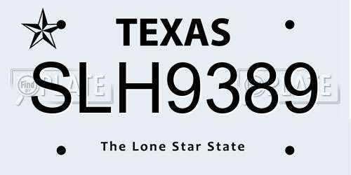 SLH9389 Texas License Plate