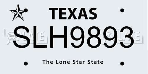 SLH9893 Texas License Plate