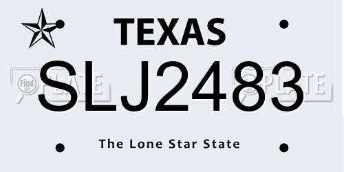 SLJ2483 Texas License Plate