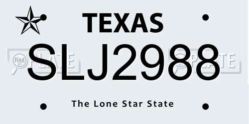 SLJ2988 Texas License Plate
