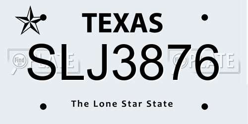 SLJ3876 Texas License Plate