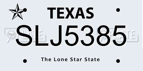 SLJ5385 Texas License Plate