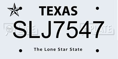 SLJ7547 Texas License Plate
