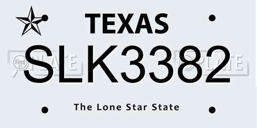 SLK3382 Texas License Plate