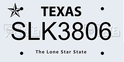 SLK3806 Texas License Plate