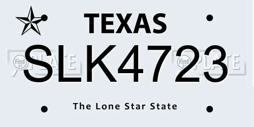 SLK4723 Texas License Plate