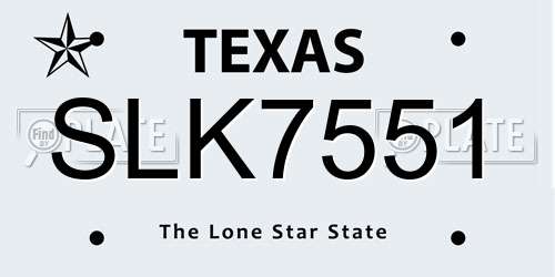 SLK7551 Texas License Plate