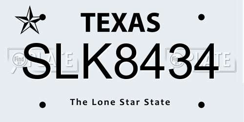 SLK8434 Texas License Plate