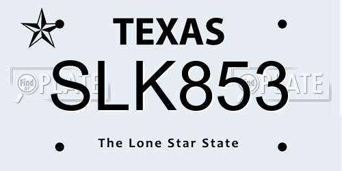 SLK853 Texas License Plate