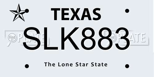 SLK883 Texas License Plate