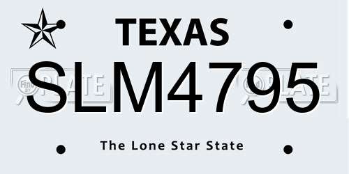 SLM4795 Texas License Plate