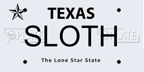SLOTH Texas License Plate