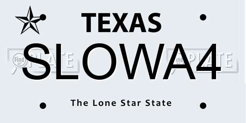 SLOWA4 Texas License Plate