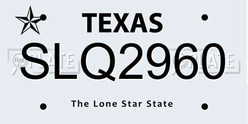 SLQ2960 Texas License Plate