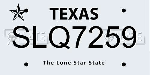 SLQ7259 Texas License Plate
