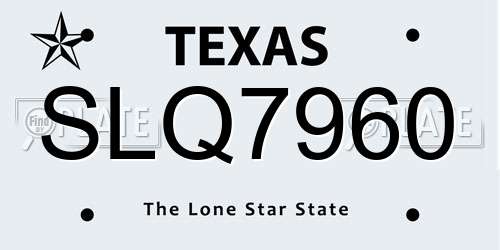 SLQ7960 Texas License Plate