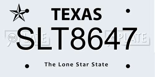 SLT8647 Texas License Plate