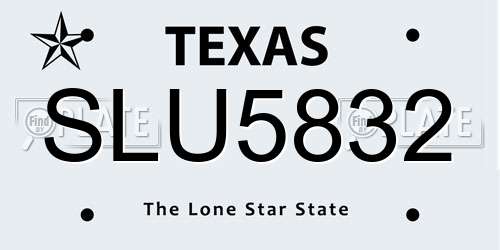 SLU5832 Texas License Plate