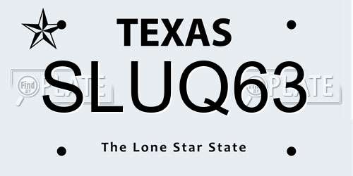 SLUQ63 Texas License Plate