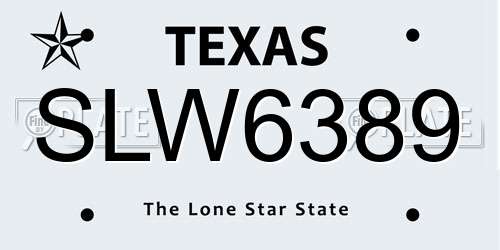 SLW6389 Texas License Plate