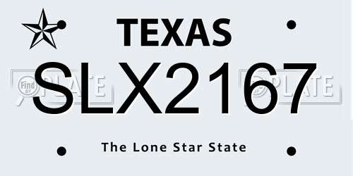SLX2167 Texas License Plate