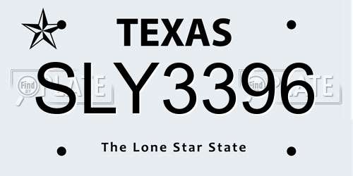 SLY3396 Texas License Plate