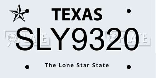 SLY9320 Texas License Plate