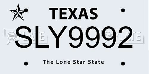 SLY9992 Texas License Plate
