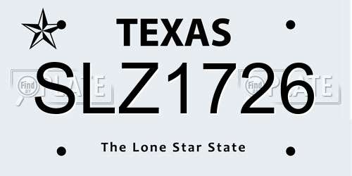 SLZ1726 Texas License Plate