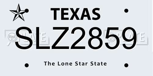 SLZ2859 Texas License Plate