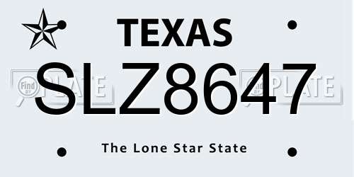 SLZ8647 Texas License Plate