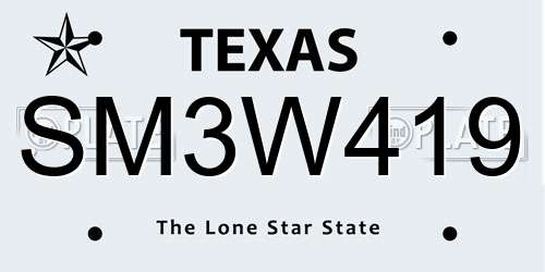 SM3W419 Texas License Plate