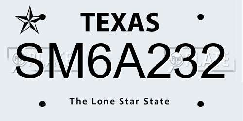 SM6A232 Texas License Plate