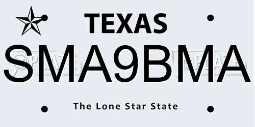 SMA9BMA Texas License Plate