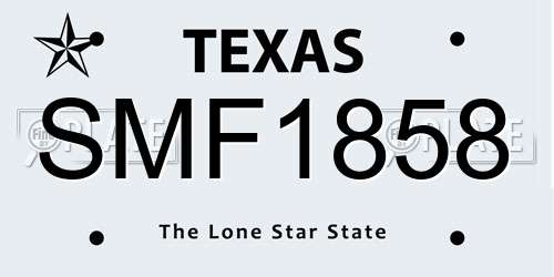 SMF1858 Texas License Plate