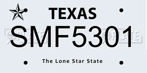 SMF5301 Texas License Plate