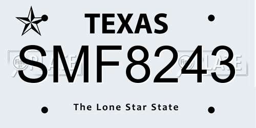 SMF8243 Texas License Plate