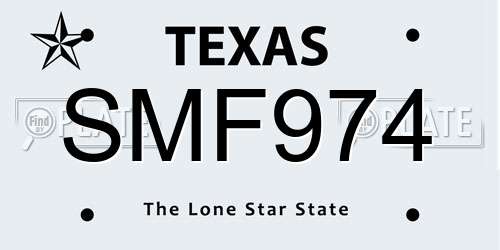 SMF974 Texas License Plate