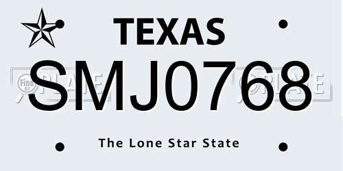 SMJ0768 Texas License Plate