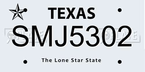 SMJ5302 Texas License Plate